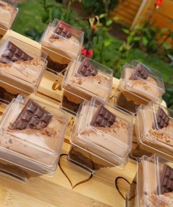 chocolate mousse mini dessert cups with mini chocolate decoration