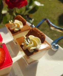 Beautiful and elegant mini cheesecake dessert cups. Flavours include strawberry, ferrero, passion fruit and lotus biscoff cheesecake