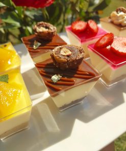 Beautiful and elegant mini cheesecake dessert cups. Flavours include strawberry, ferrero, passion fruit and lotus biscoff cheesecake