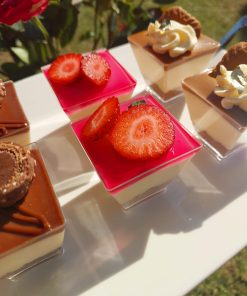 Beautiful and elegant mini cheesecake dessert cups. Flavours include strawberry, ferrero, passion fruit and lotus biscoff cheesecake