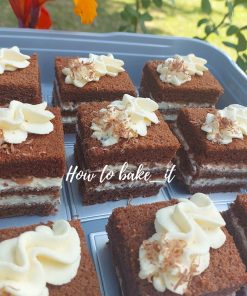 mini cake slices chocolate cake with whipped cream